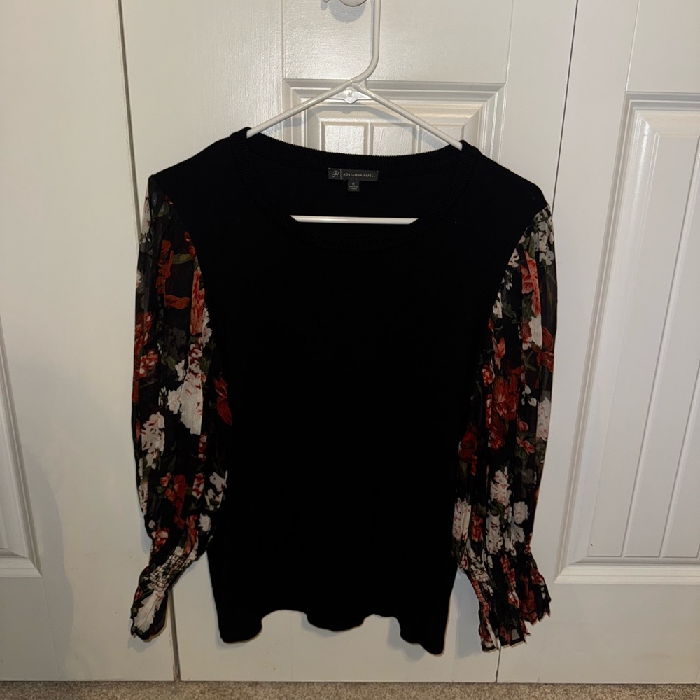 Floral Sleeve Black Top